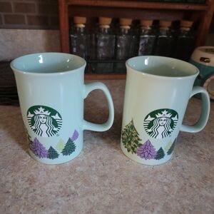 Starbucks Mermaid Holiday 2020 Mint and Lavender Tree Mugs - Set Of (2) Mugs